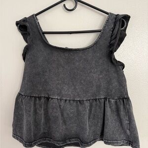 SHEIN Charcoal Ruffle Sleeve Blouse